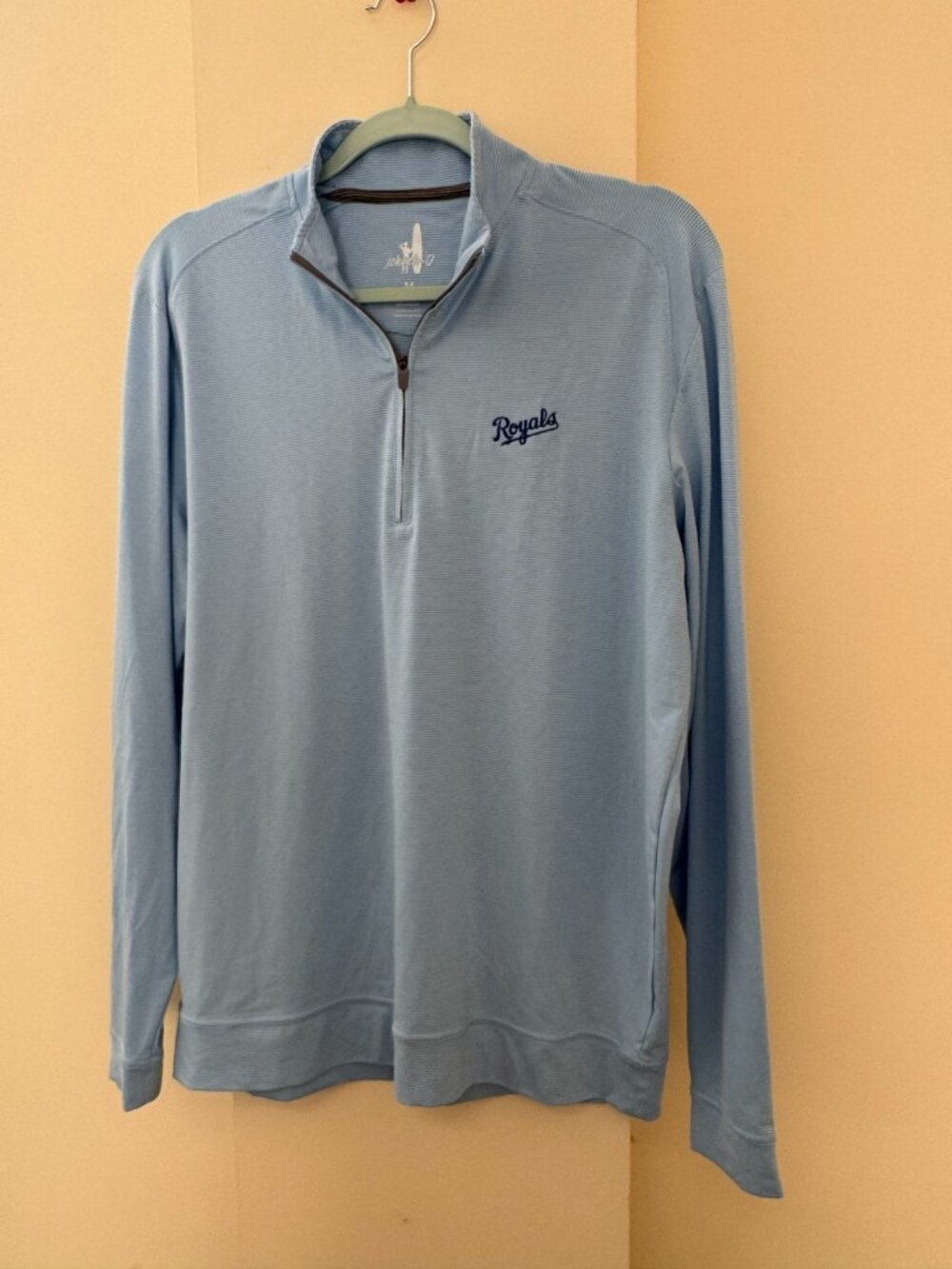 Johnnie-O Kansas City Royals 1/4 Zip Pullover Mens Medium Light Blue Striped